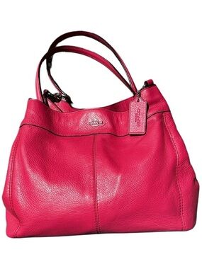 COACH LEXY Pink Oxblood Pebbled Leather Shoulder Tote Like Butter Soft 14x11x5D